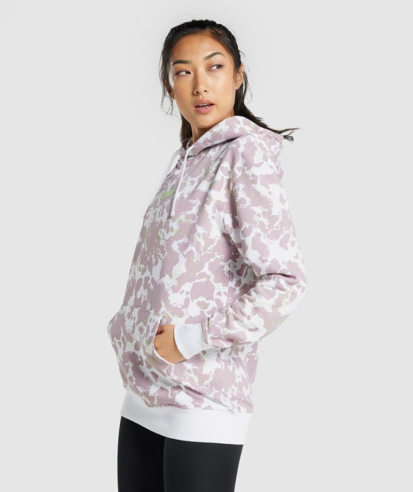 Women's Gymshark Camo Graphic Oversized Hoodie Light Purple | NZ 9YKLTQ